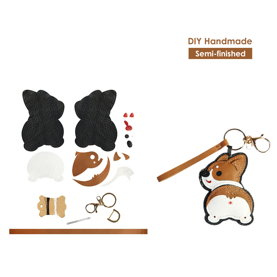 G8activist® Sheep Leather Corgi Dog Keychain DIY Kit