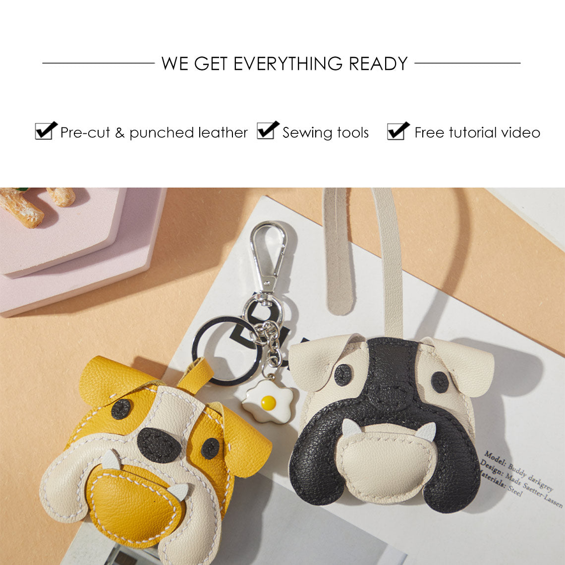 G8activist® Sheep Leather Bulldog Keychain DIY Kits - Image 4
