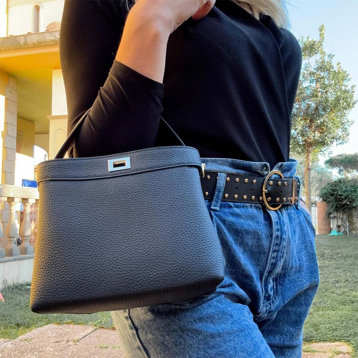 Top Grain Leather Top Handle Small Bucket Bag - Image 2