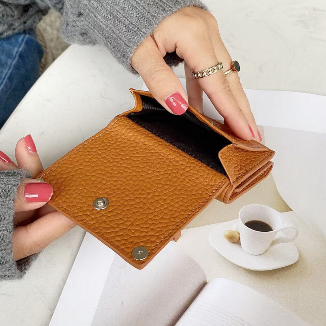 Top Grain Leather Trifold Wallet for Women - Image 3