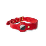 Genuine Leather Dog Collar with Airtag Case - Red