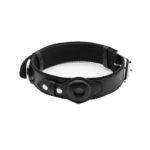 Vegan Leather Dog Collar with Airtag Case - Black & Blue