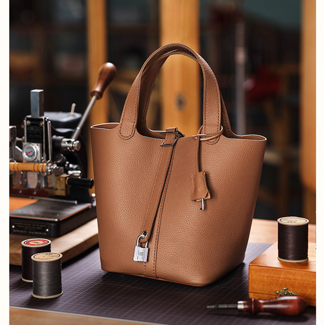 G8activist® Top Grain Leather Lady Picotion Lock Totes Bag DIY Kit - Price Drop at Checkout - Image 12