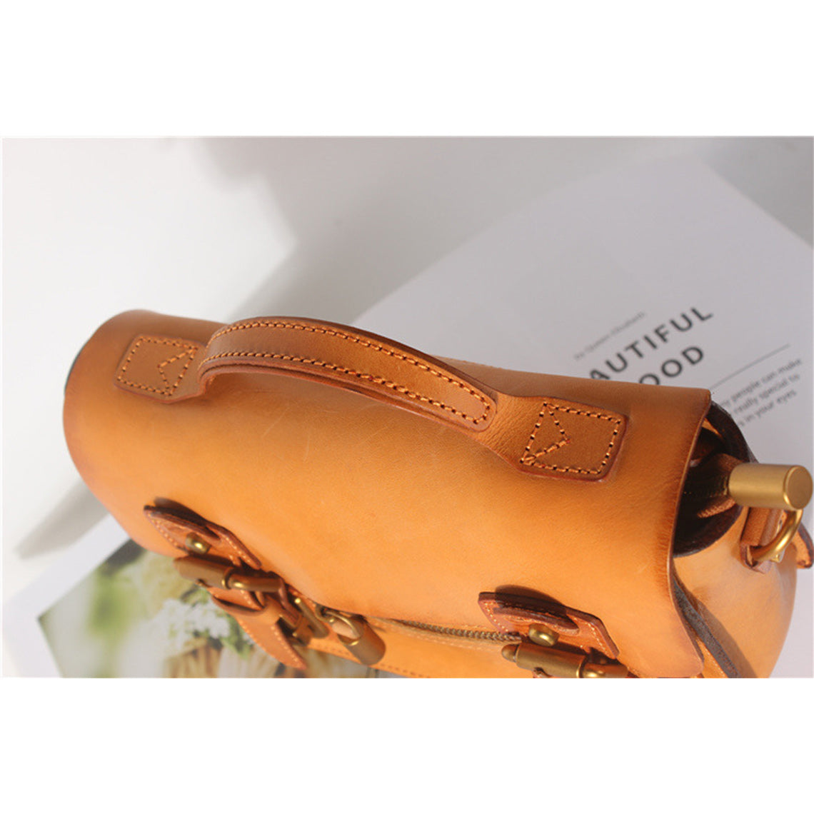 Vegetable Tanned Leather Vintage Women Satchel Bag - Image 6