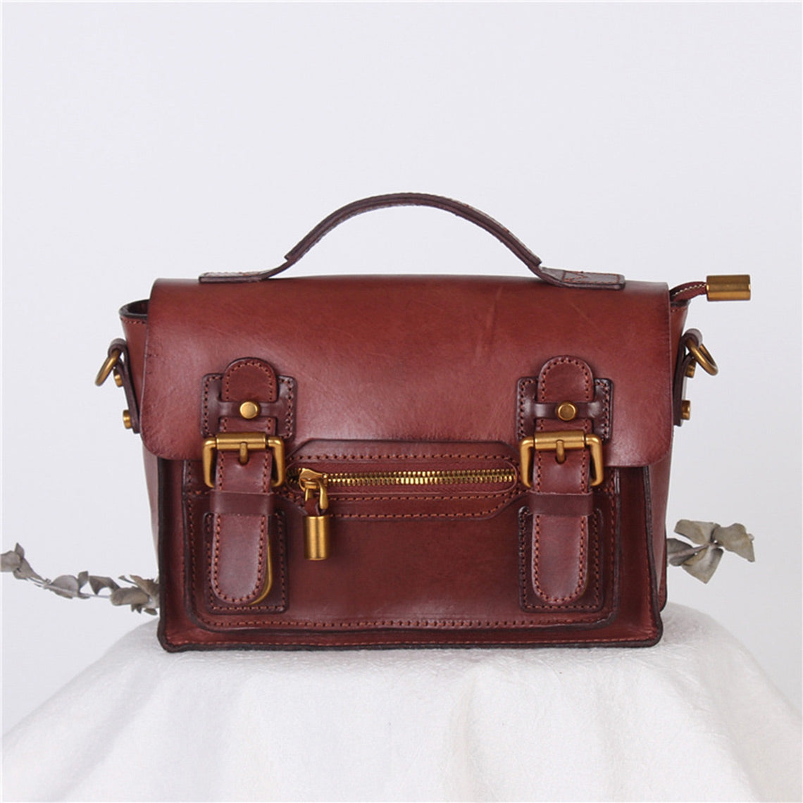 Vegetable Tanned Leather Vintage Women Satchel Bag - Image 13