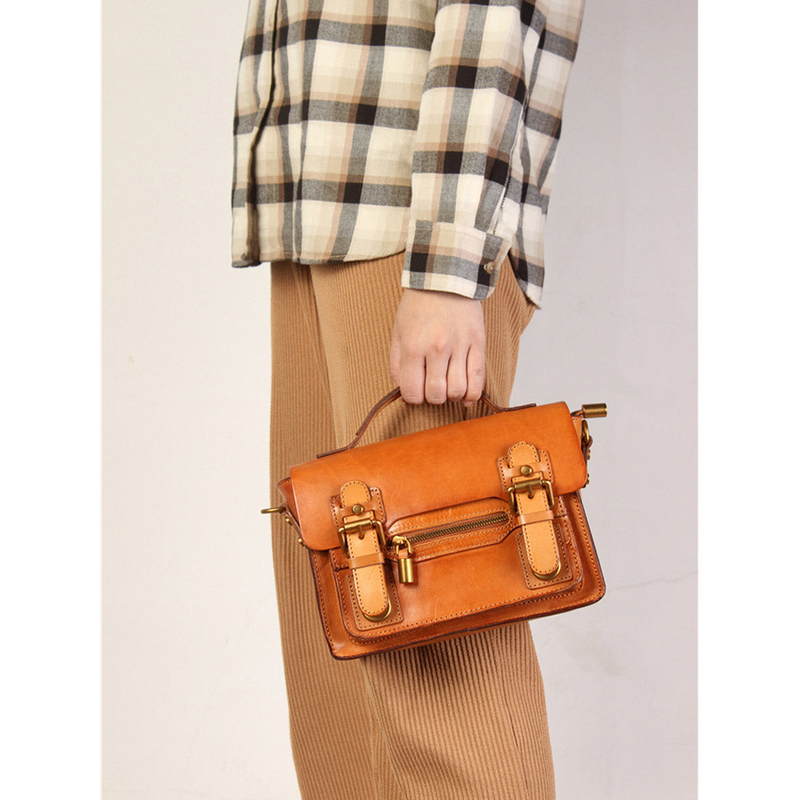 Vegetable Tanned Leather Vintage Women Satchel Bag - Image 10